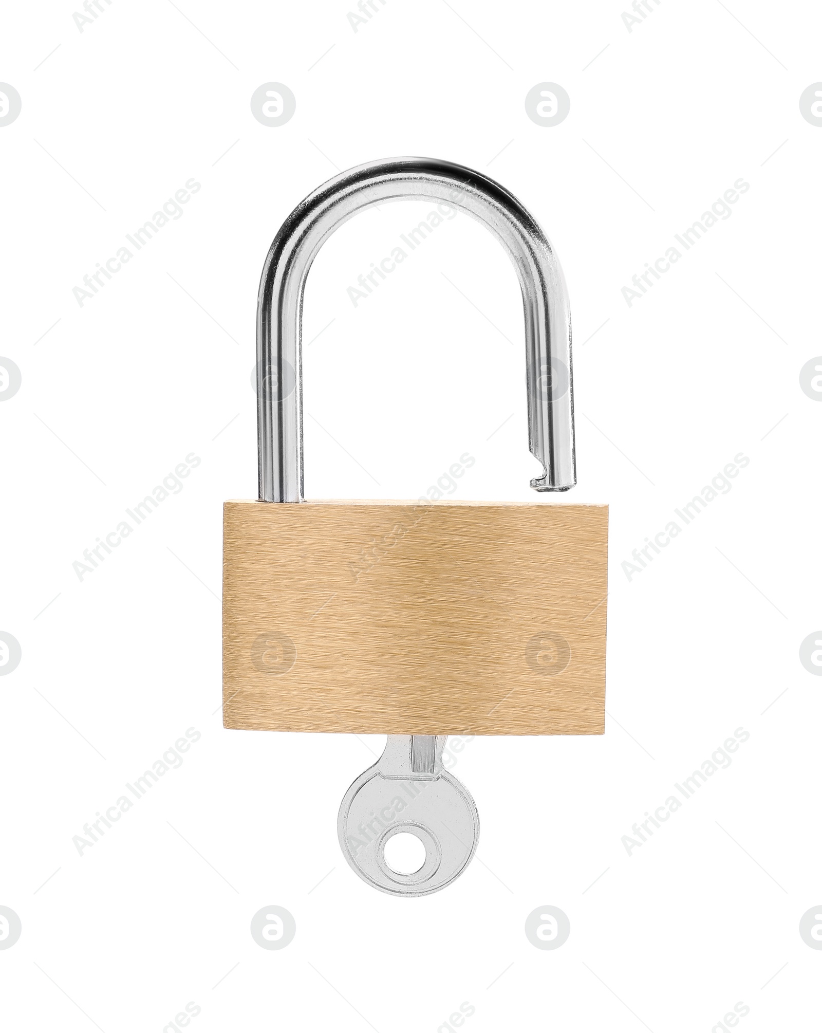 Photo of Steel padlock and key isolated on white