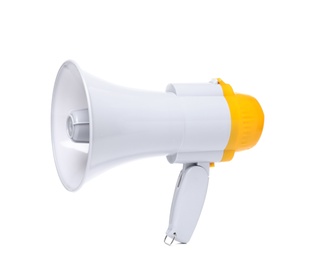 Electronic megaphone on white background