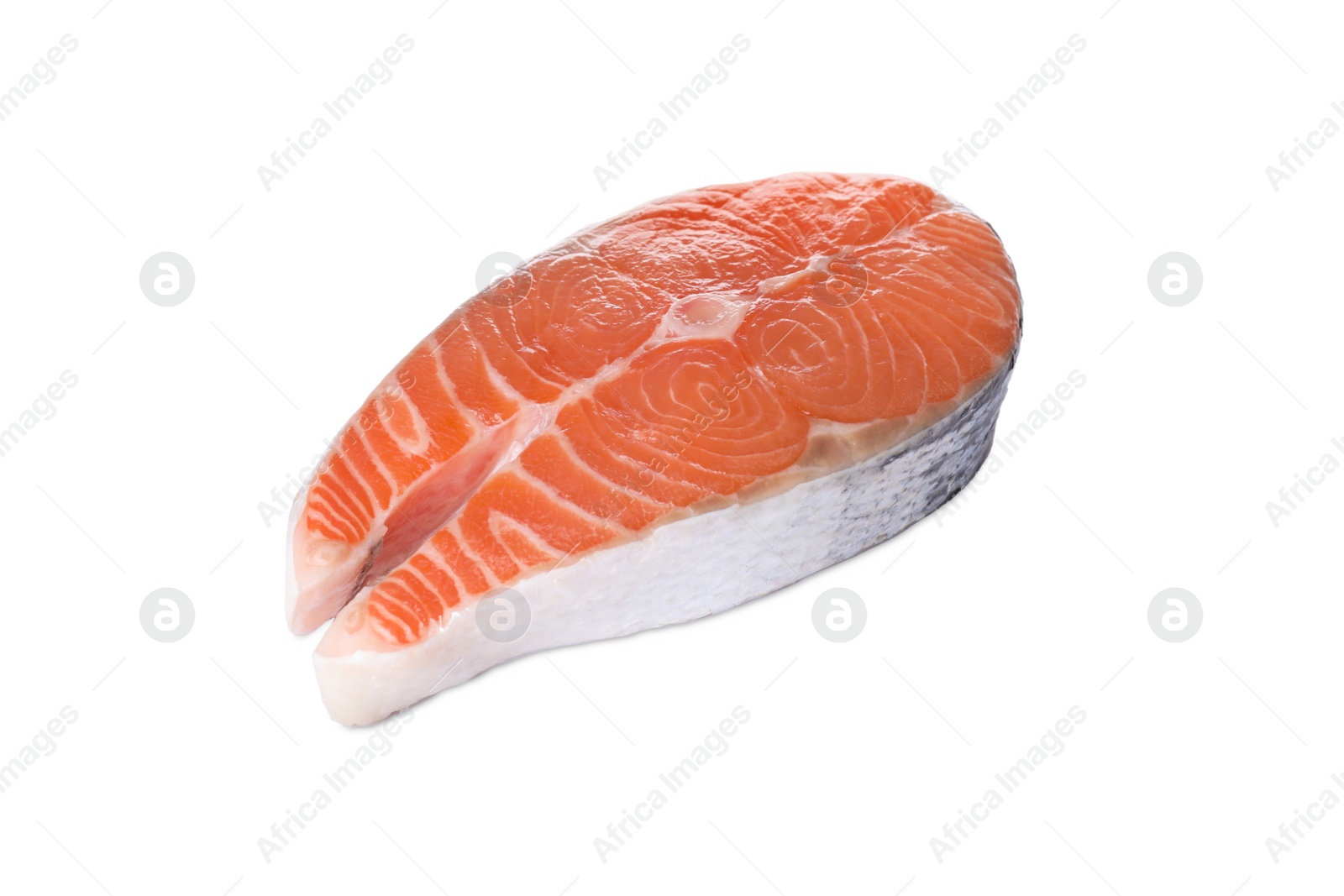 Photo of Fresh raw salmon steak isolated on white