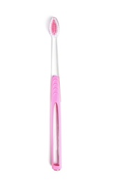 Photo of Color toothbrush on white background. Dental care