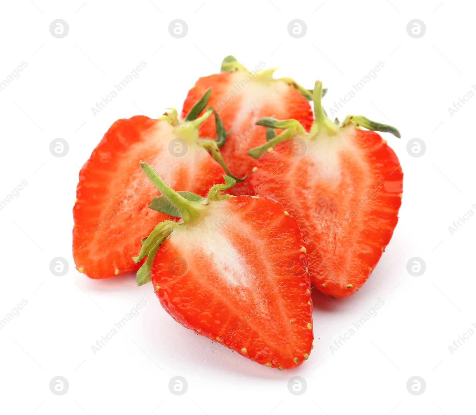 Photo of Fresh ripe strawberries on white background. Healthy snack