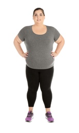 Portrait of overweight woman on white background