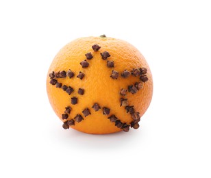 Pomander ball made of tangerine with cloves isolated on white