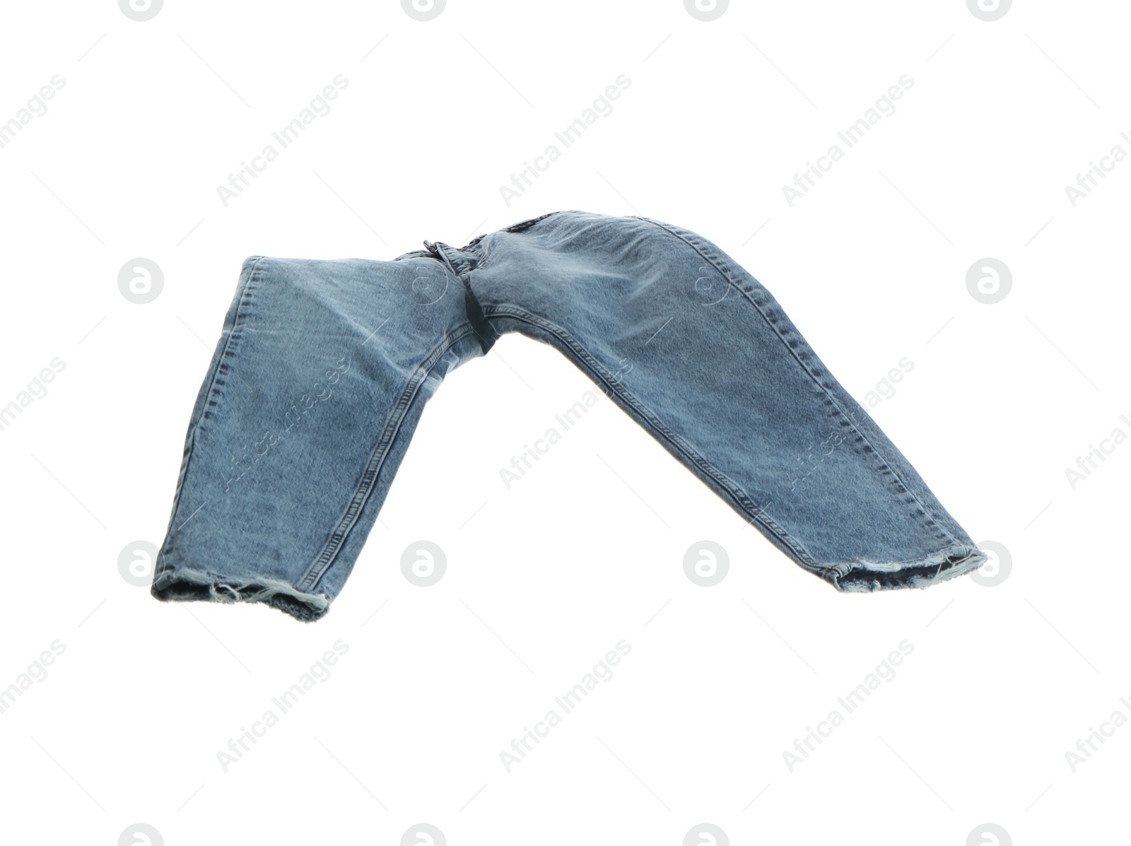 Photo of Blue jeans isolated on white. Stylish clothes