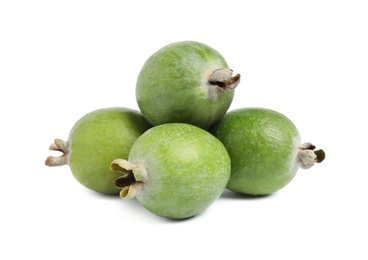 Fresh ripe feijoa fruits on white background