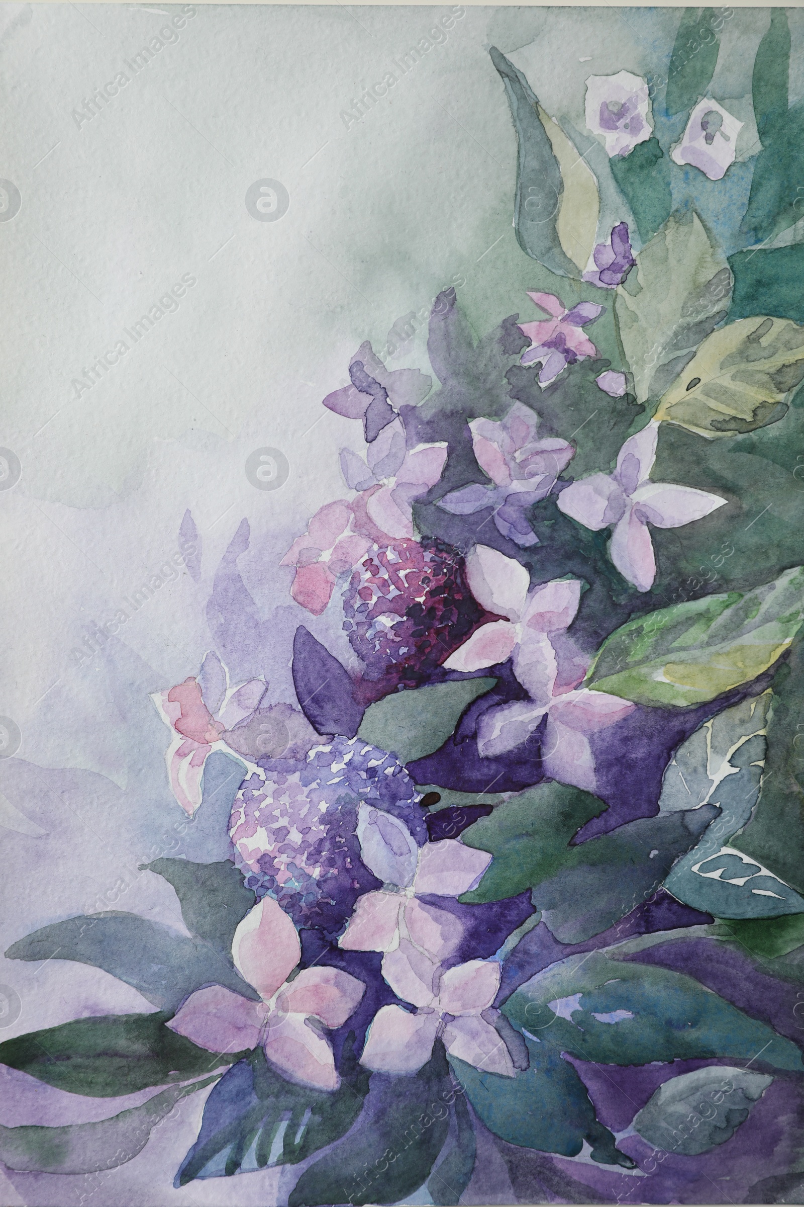 Photo of Closeup view of beautiful floral watercolor painting