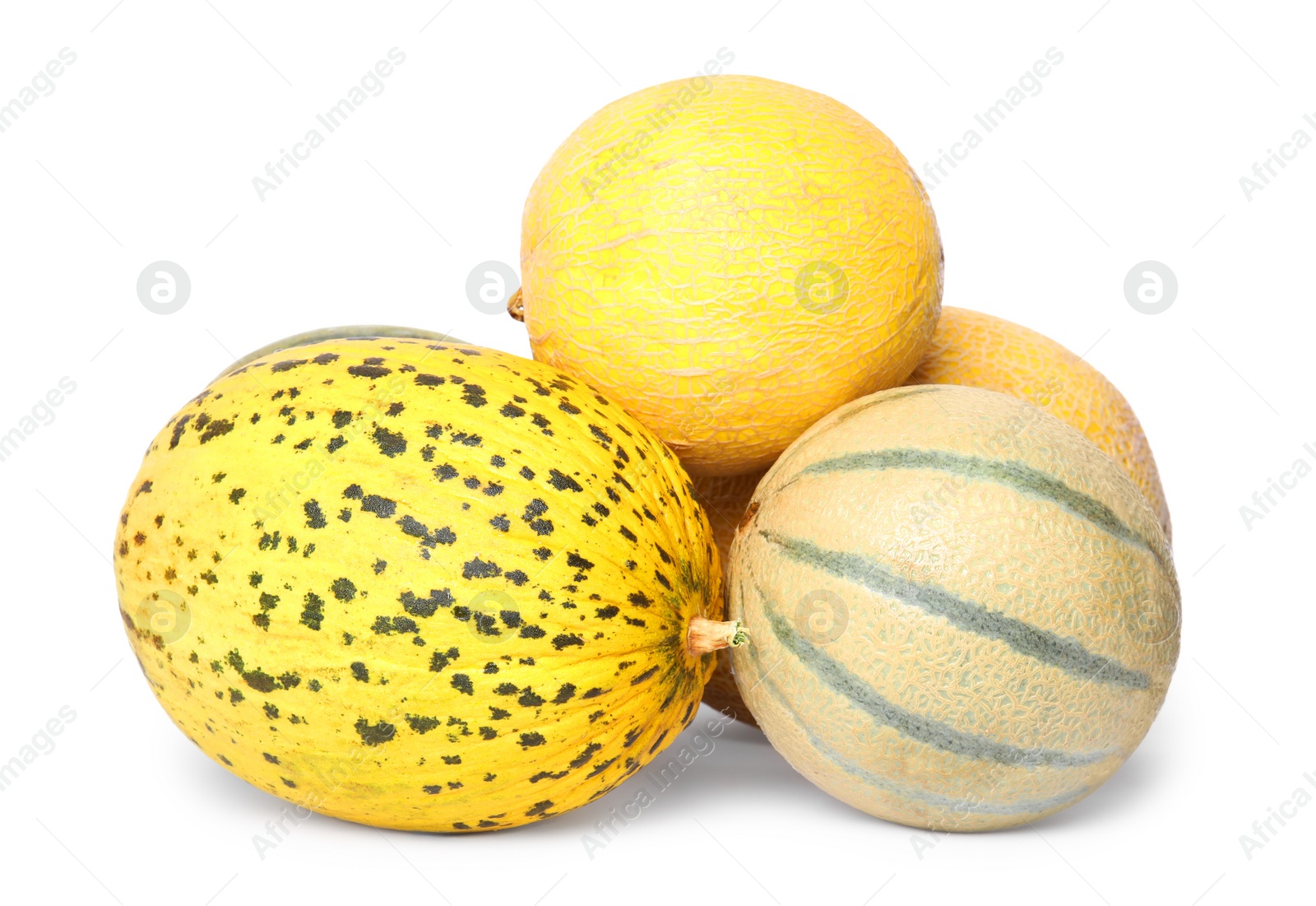 Photo of Tasty colorful ripe melons on white background