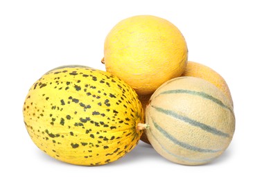 Tasty colorful ripe melons on white background
