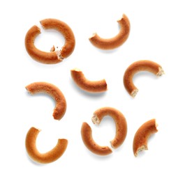 Image of Tasty Sushki (dry bagels) on white background, top view