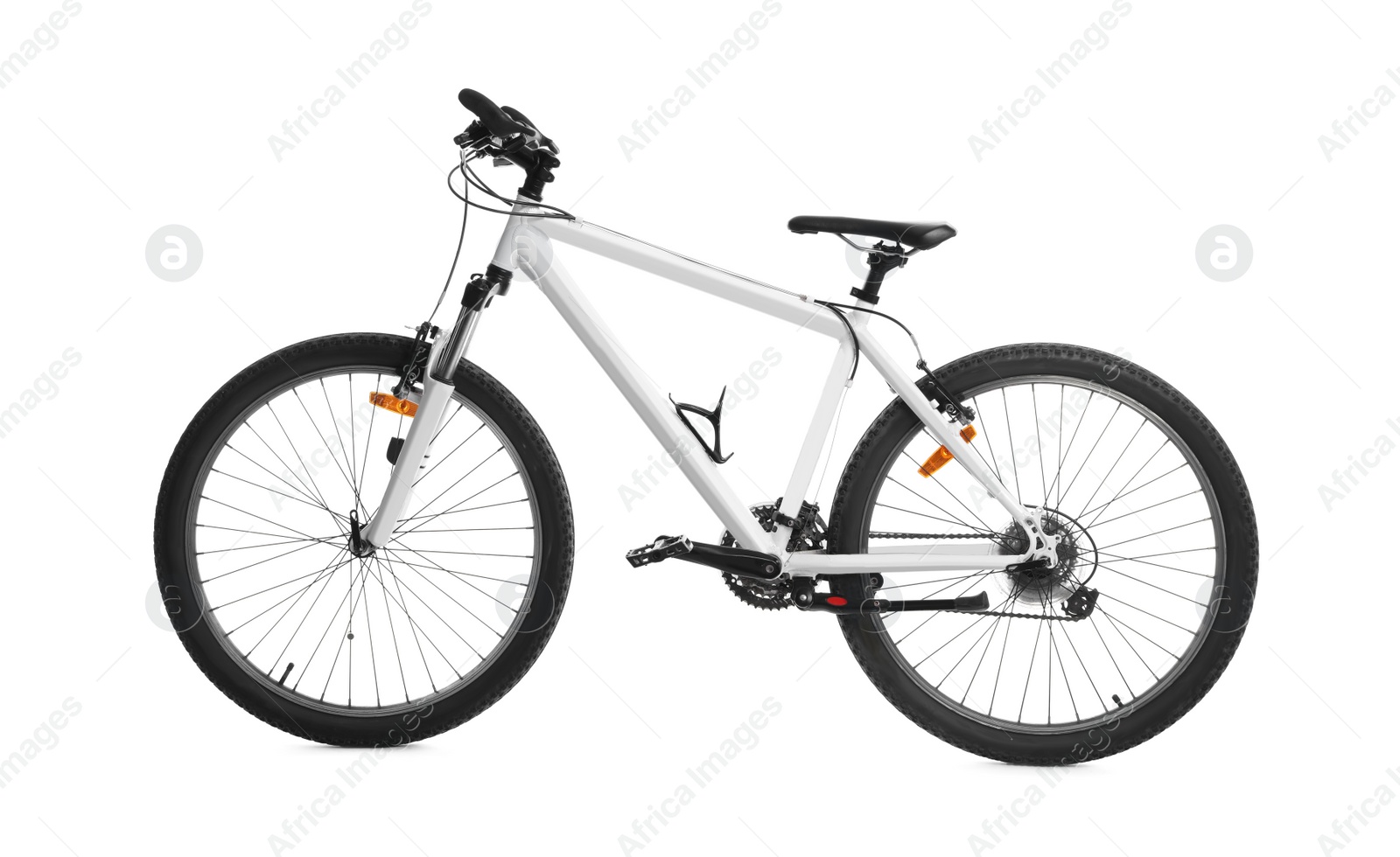 Photo of Modern sport mountain bike on white background