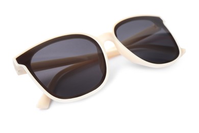 New stylish sunglasses isolated on white. Sun protection