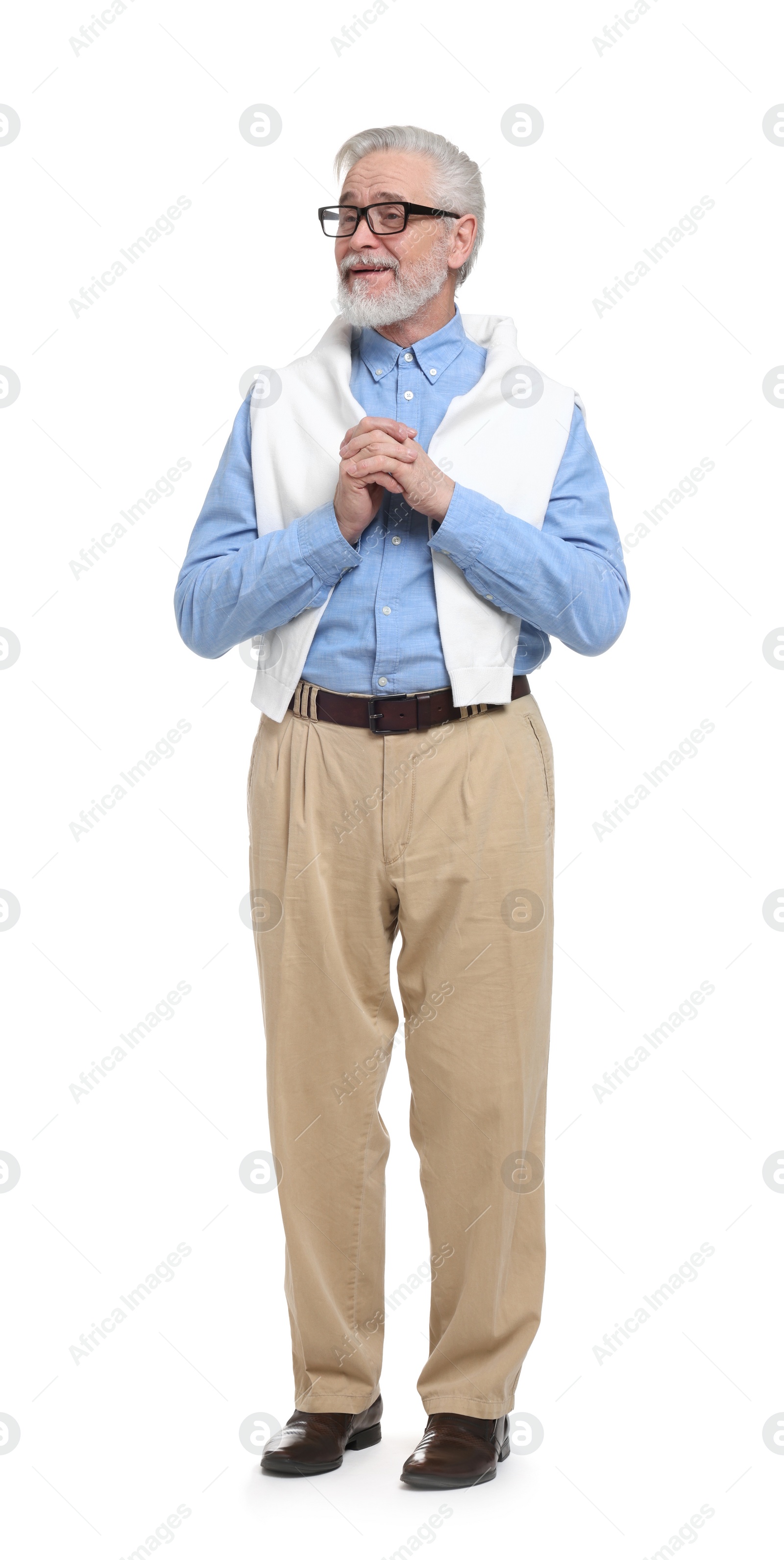 Photo of Senior man in glasses on white background