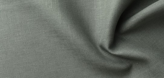 Texture of grey crumpled fabric as background, top view