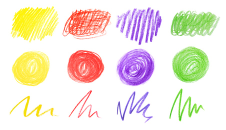 Image of Collage of color drawn pencil scribbles on white background