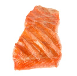 Photo of Piece of tasty grilled salmon isolated on white