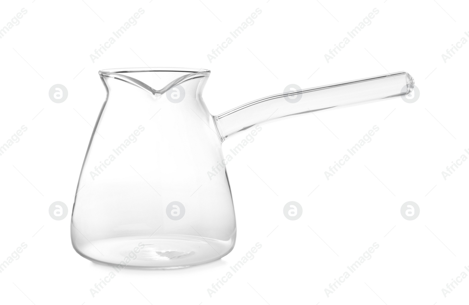 Photo of Empty glass turkish coffee pot isolated on white