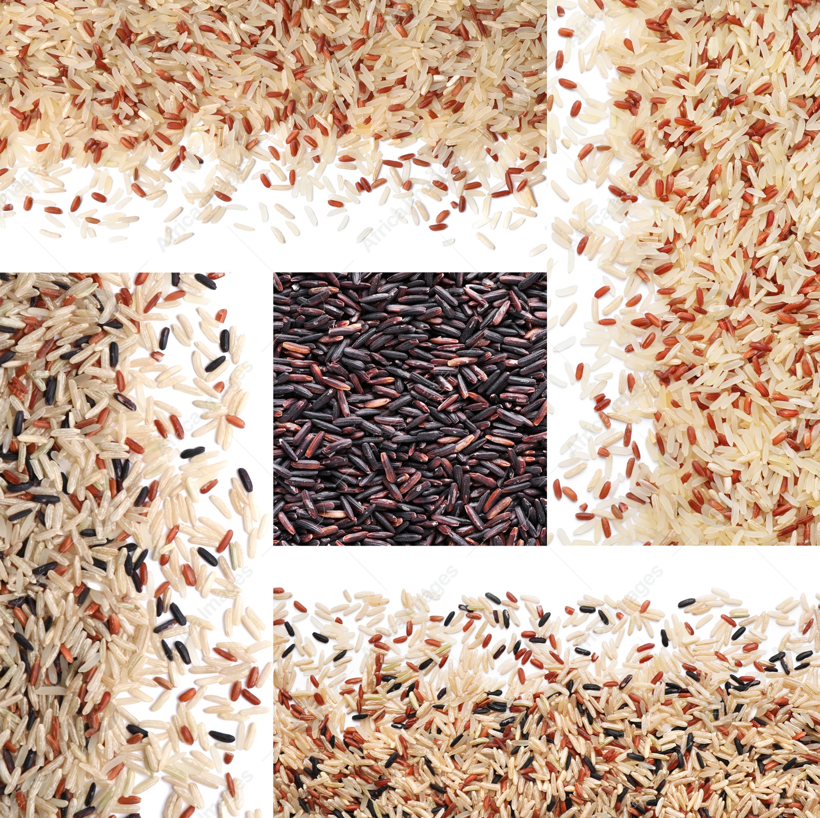 Image of Collage with different types of rice, top view