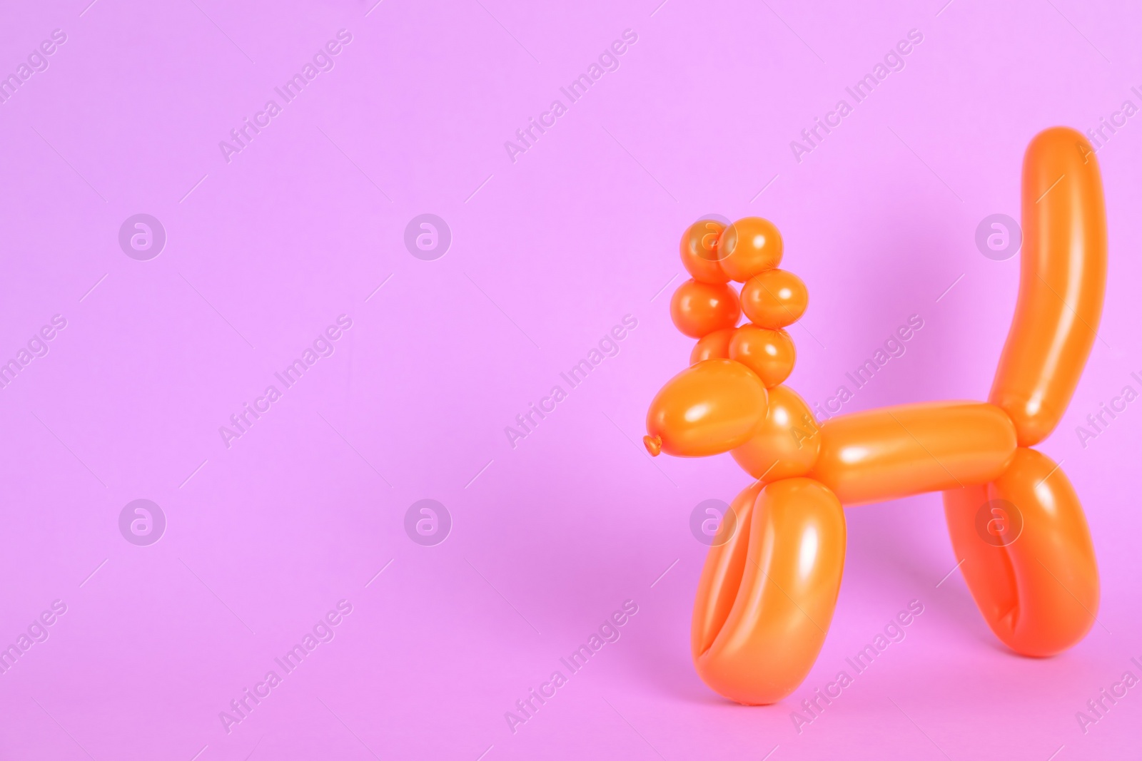 Photo of Animal figure made of modelling balloon on color background. Space for text