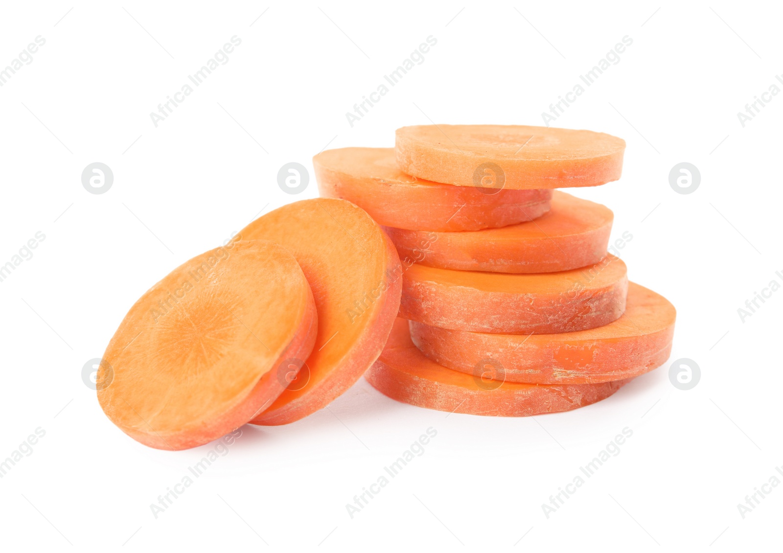 Photo of Slices of fresh ripe carrot isolated on white