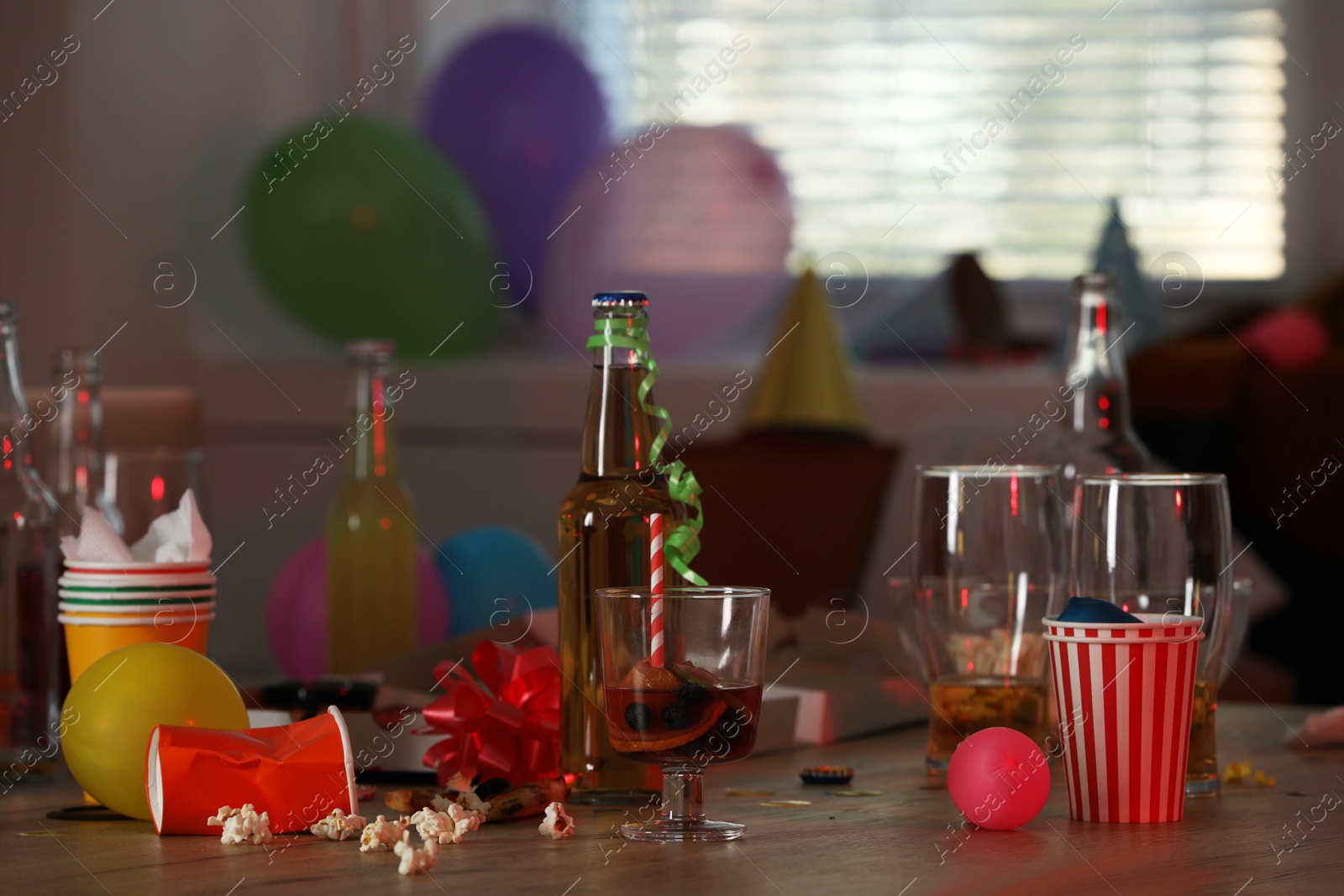 Photo of View of messy table after party indoors