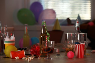 Photo of View of messy table after party indoors