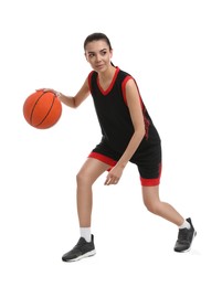 Photo of Basketball player with ball on white background