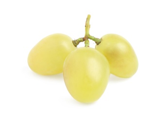 Photo of Delicious ripe green grapes isolated on white