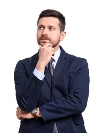 Handsome bearded businessman in suit on white background