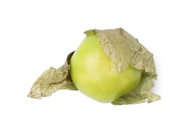 Photo of Fresh green tomatillo with husk isolated on white