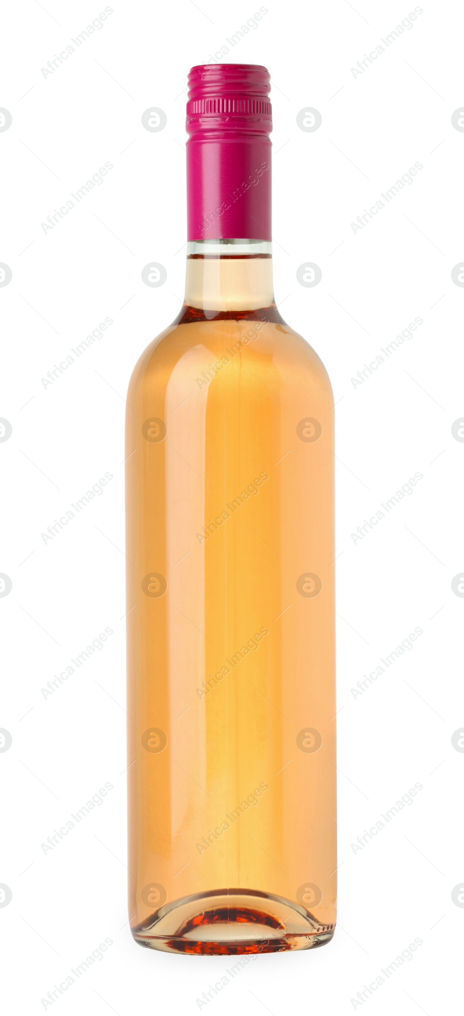 Photo of Bottle of expensive rose wine isolated on white