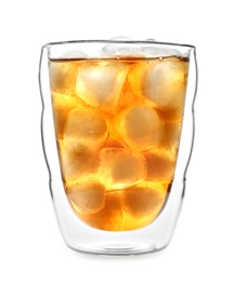 Photo of Glass with sweet iced tea isolated on white