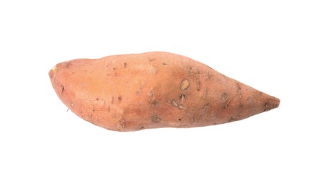 Photo of Whole ripe sweet potato isolated on white, top view