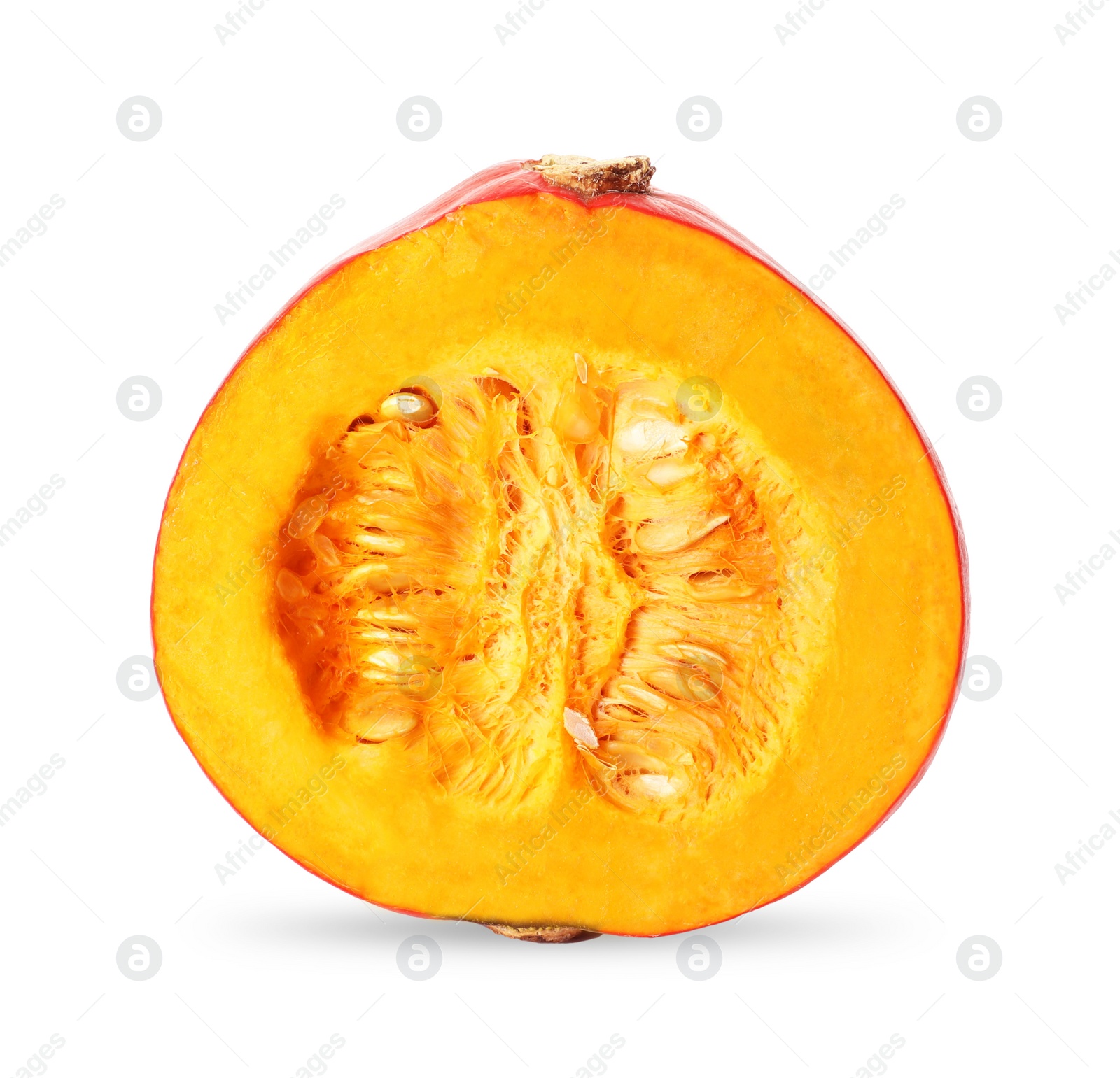 Photo of Half of ripe pumpkin on white background