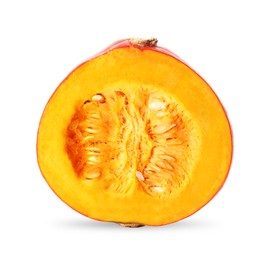 Photo of Half of ripe pumpkin on white background