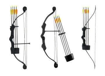 Set with bows and arrows on white background