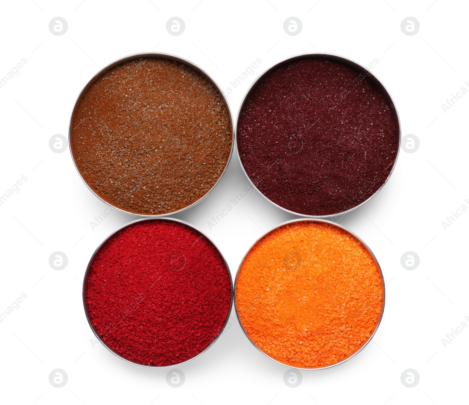 Photo of Many different food coloring on white background, top view