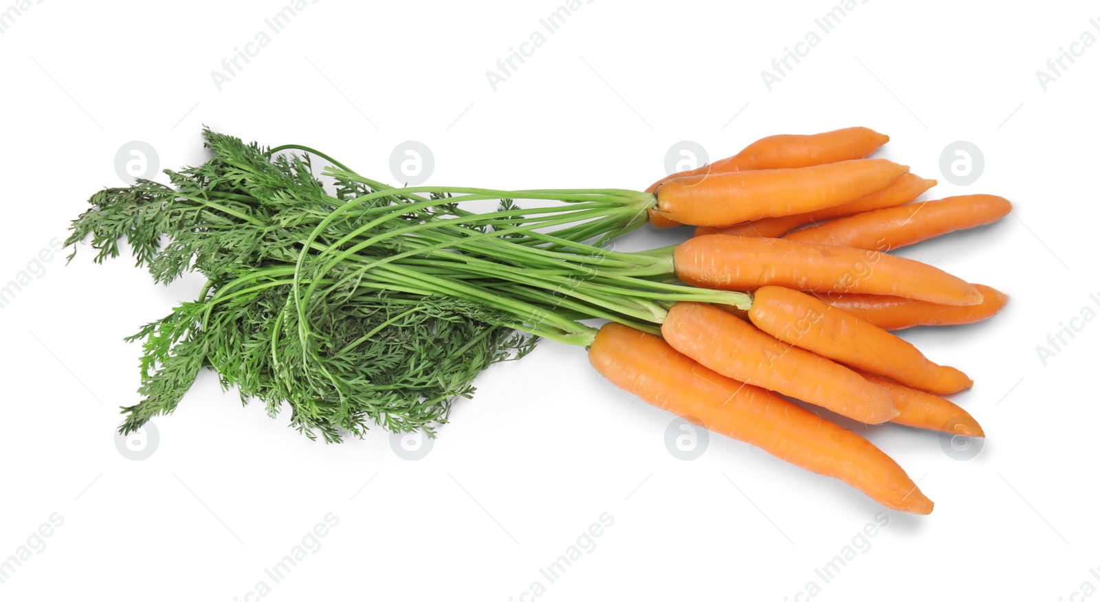 Photo of Ripe carrots on white background. Healthy diet