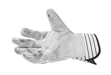 Image of One dirty gardening glove isolated on white