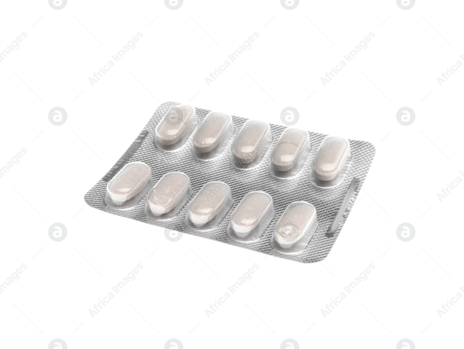 Photo of Pills in blister pack on white background