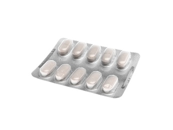 Photo of Pills in blister pack on white background