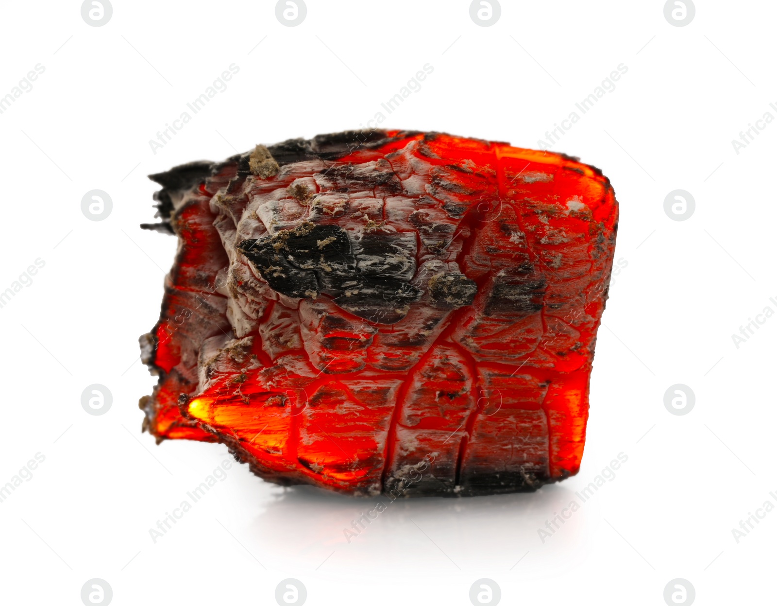 Photo of Piece of smoldering coal on white background