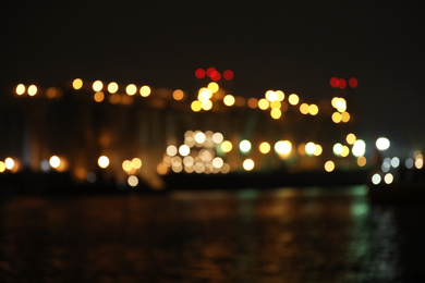 Photo of Blurred view of docks at night. Bokeh effect