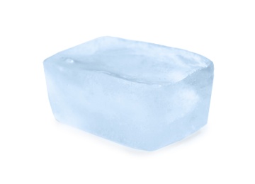 Single ice cube on white background. Frozen liquid