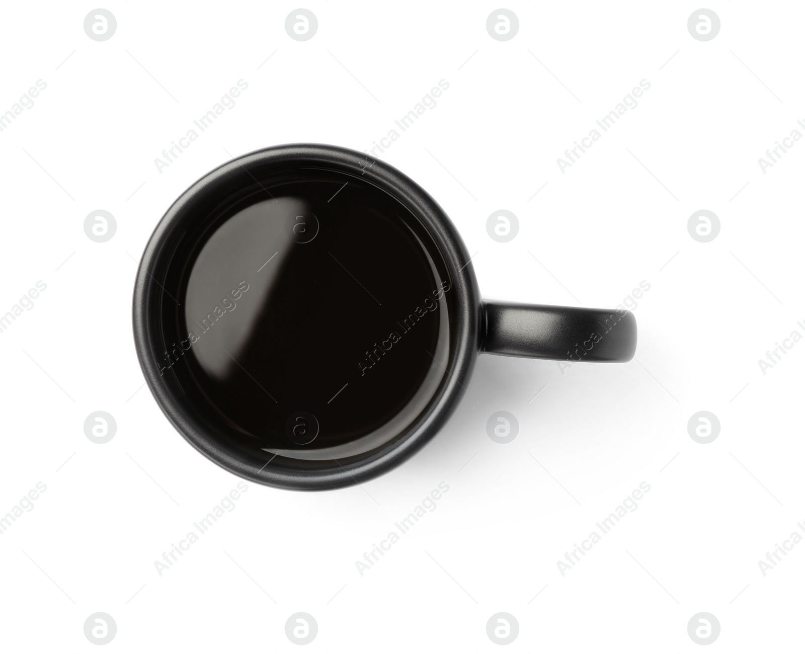 Photo of Ceramic cup with hot aromatic coffee on white background