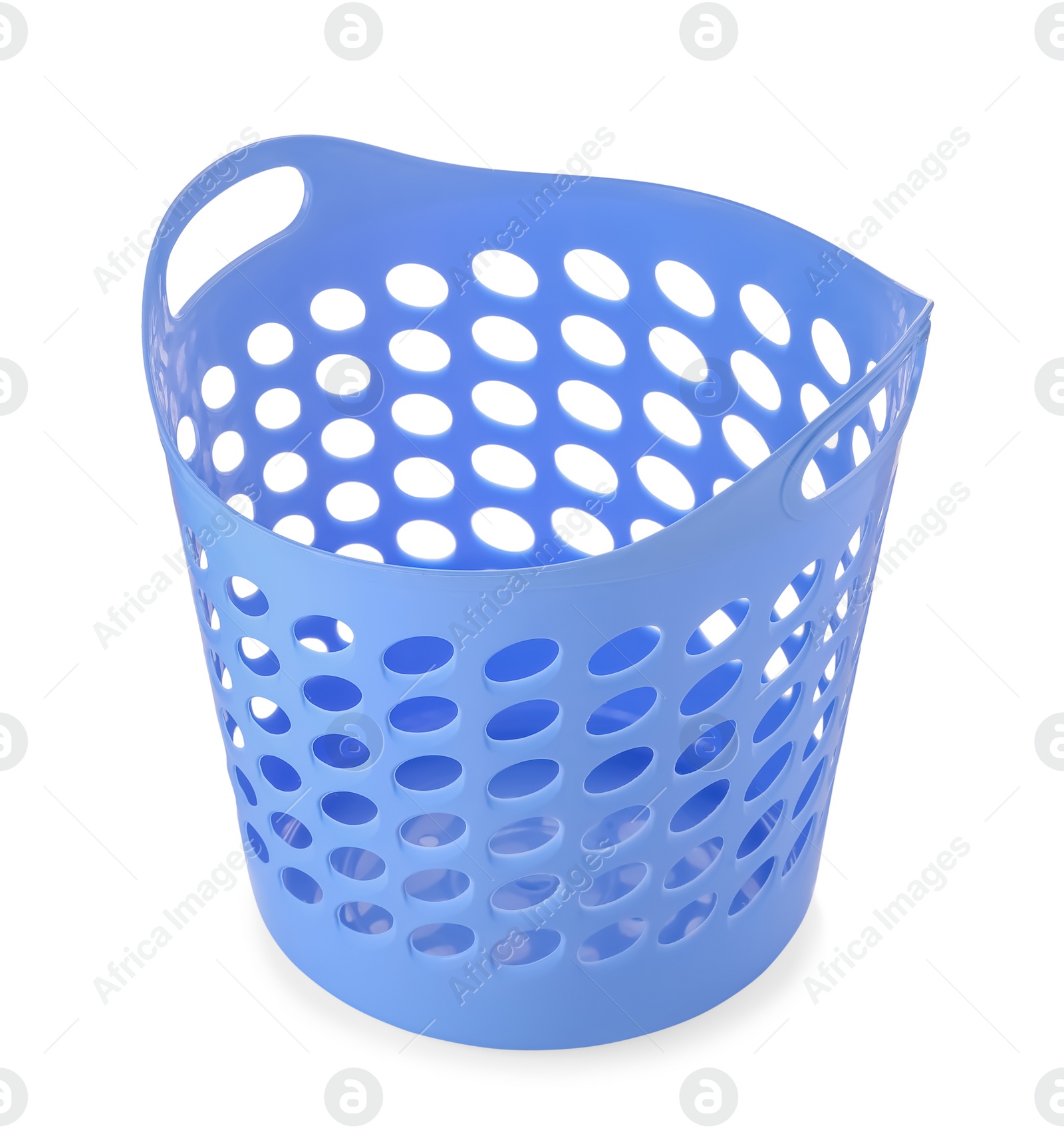 Photo of Blue empty laundry basket isolated on white