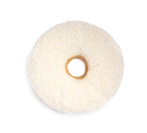 Sweet delicious glazed donut on white background, top view