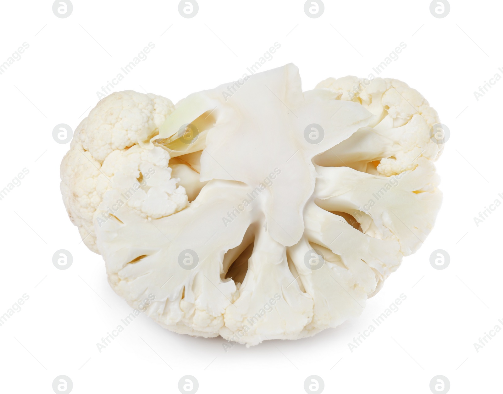 Photo of Cut fresh raw cauliflower on white background