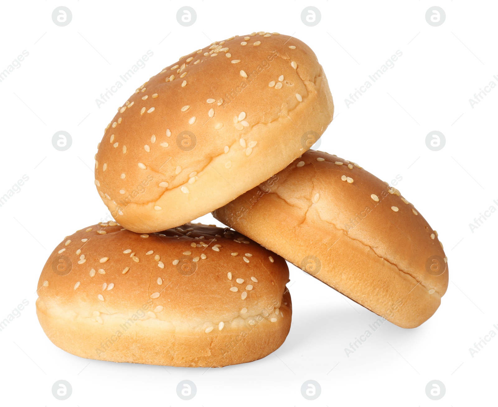 Photo of Many fresh burger buns isolated on white