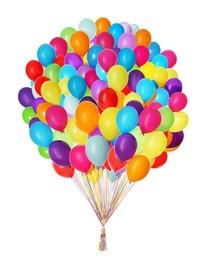 Image of Big bunch of bright balloons on white background