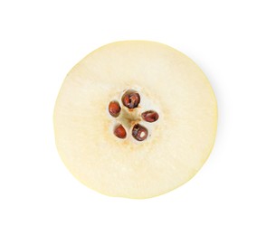 Piece of ripe fresh quince isolated on white, top view